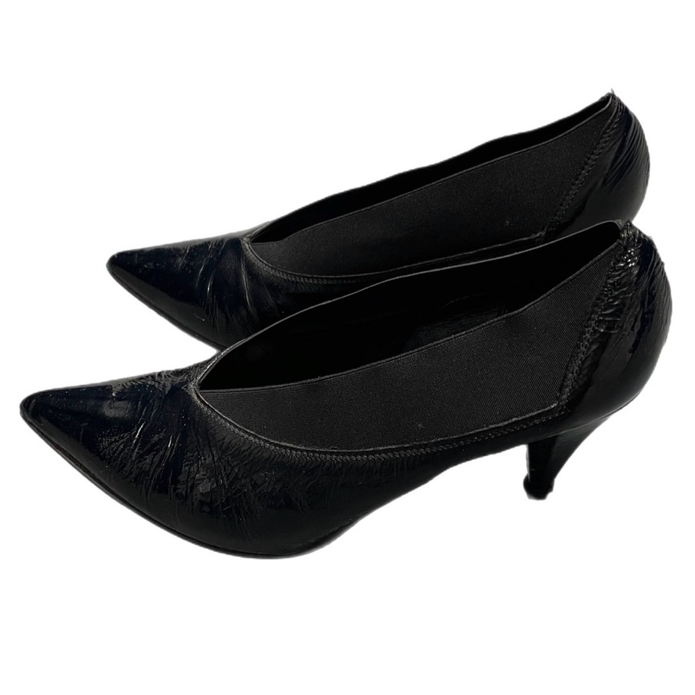 Y2K 10.5 Disiena Black Women's Leather Kitten Heels Made In Italy Formal Shoes
